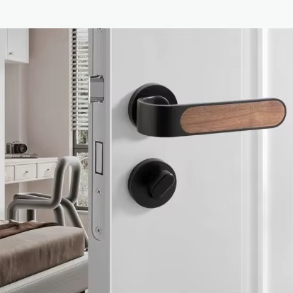 Serrure de porte universelle en métal à poignée en bois, silencieuse, pour usage domestique, sécurit