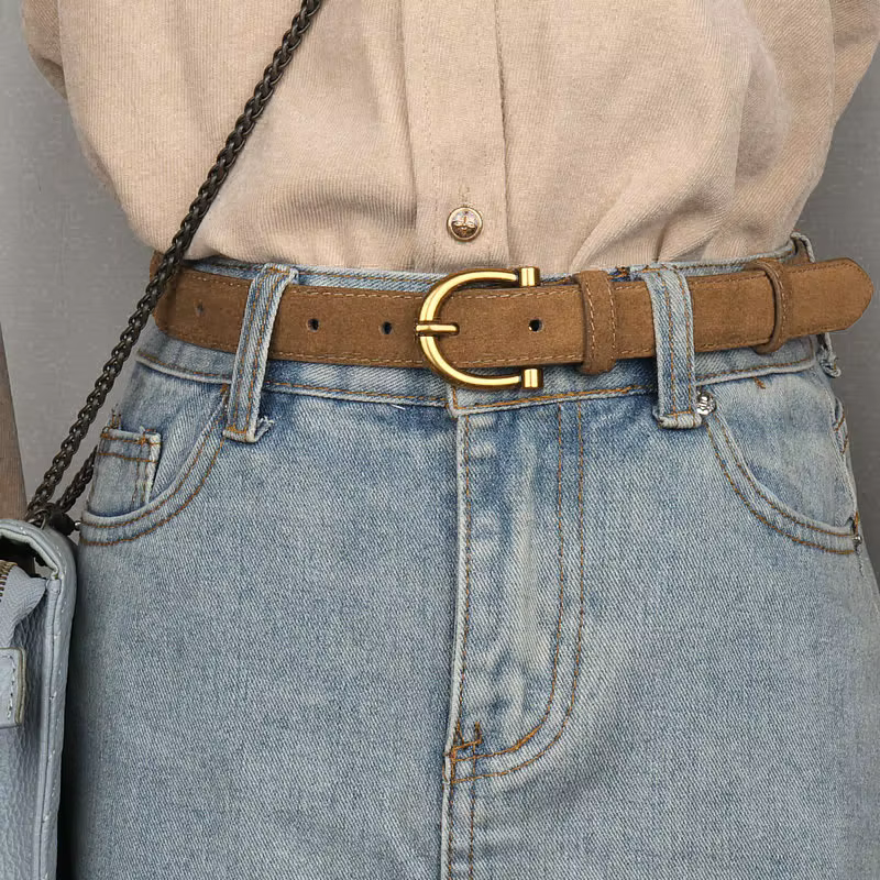 Ceinture en daim de luxe pour femmes ceinture en cuir élégante boucle ardillon en or ceinture de mar