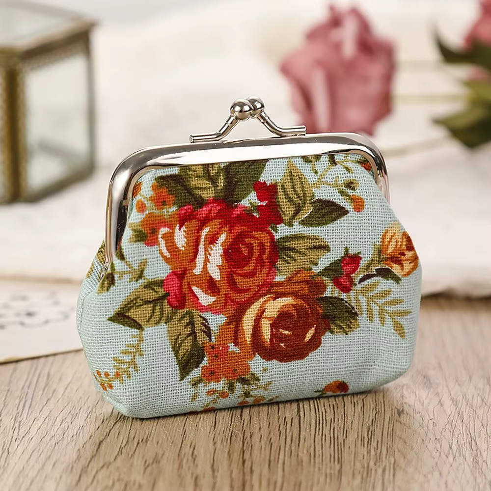 Porte-monnaie vintage à motif floral avec fermoir en métal, style ethnique, organiseur de monnaie, s