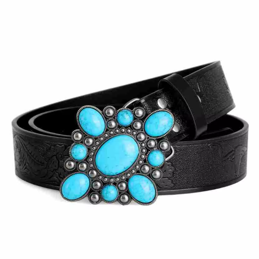 Ceinture femme Style bohème ceinture Vintage incrusté Turquoise ceinture Hip Hop Punk Rock Y2K Style