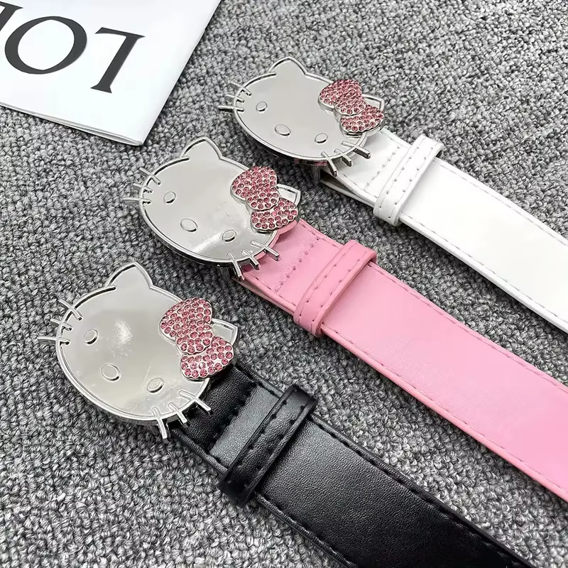 Mininstants Sanurgente-Ceinture en cuir Hello Kitty Y2K pour fille, biscuits rose, noir et blanc, mo