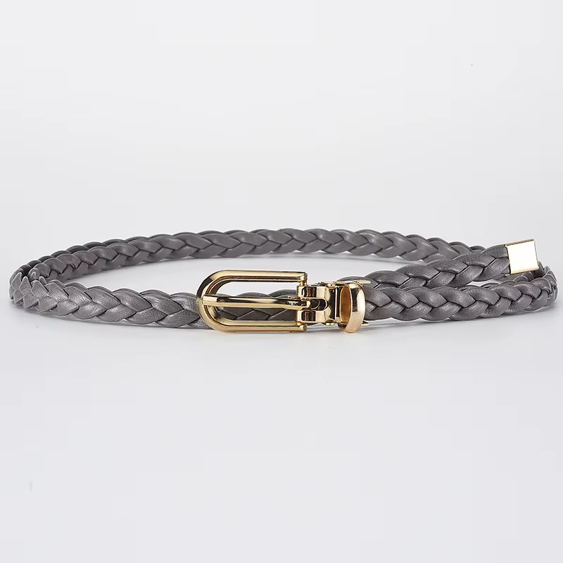 Ceinture Fine Tressée en Cuir pour Femme, Sangle de Taille Décorative, Broche à la Mode