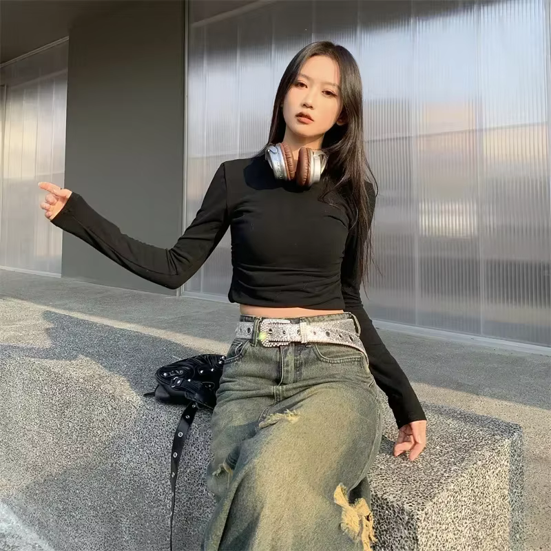 Y2K – ceinture en cuir PU pour femmes, imprimé solide, clouté, strass complets, cristal scintillant,