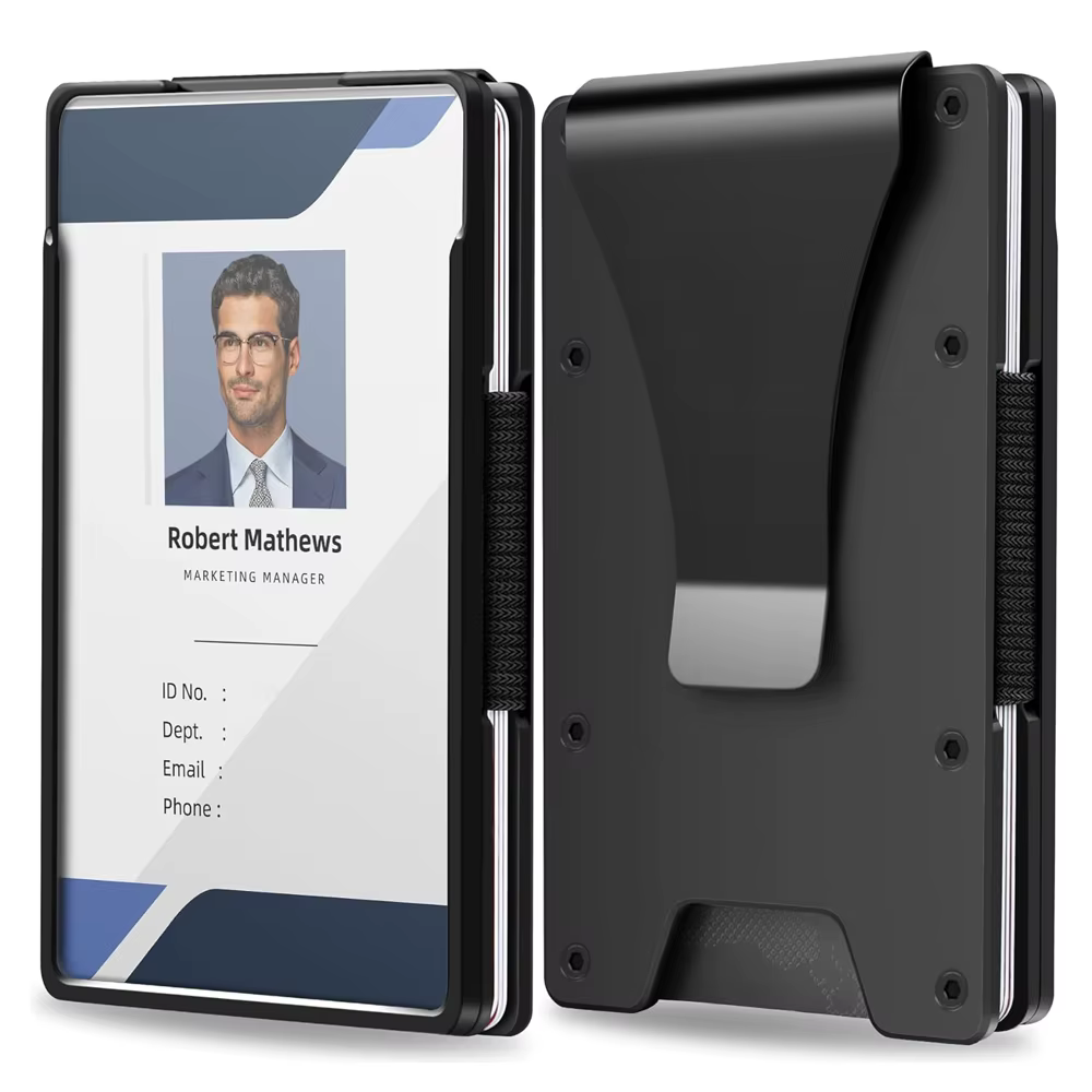 Portefeuille minimaliste pour hommes - Portefeuille mince à pince à billets en aluminium avec porte-
