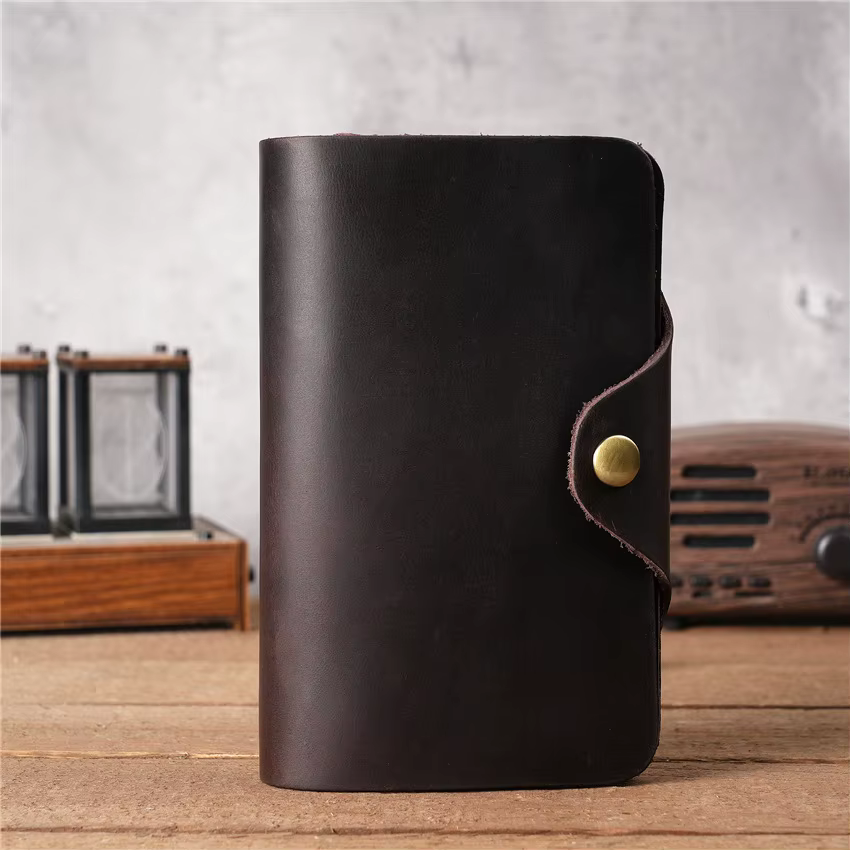 Portefeuille à rabat long en cuir vintage pour hommes avec moraillon, 100% cuir véritable, livraison