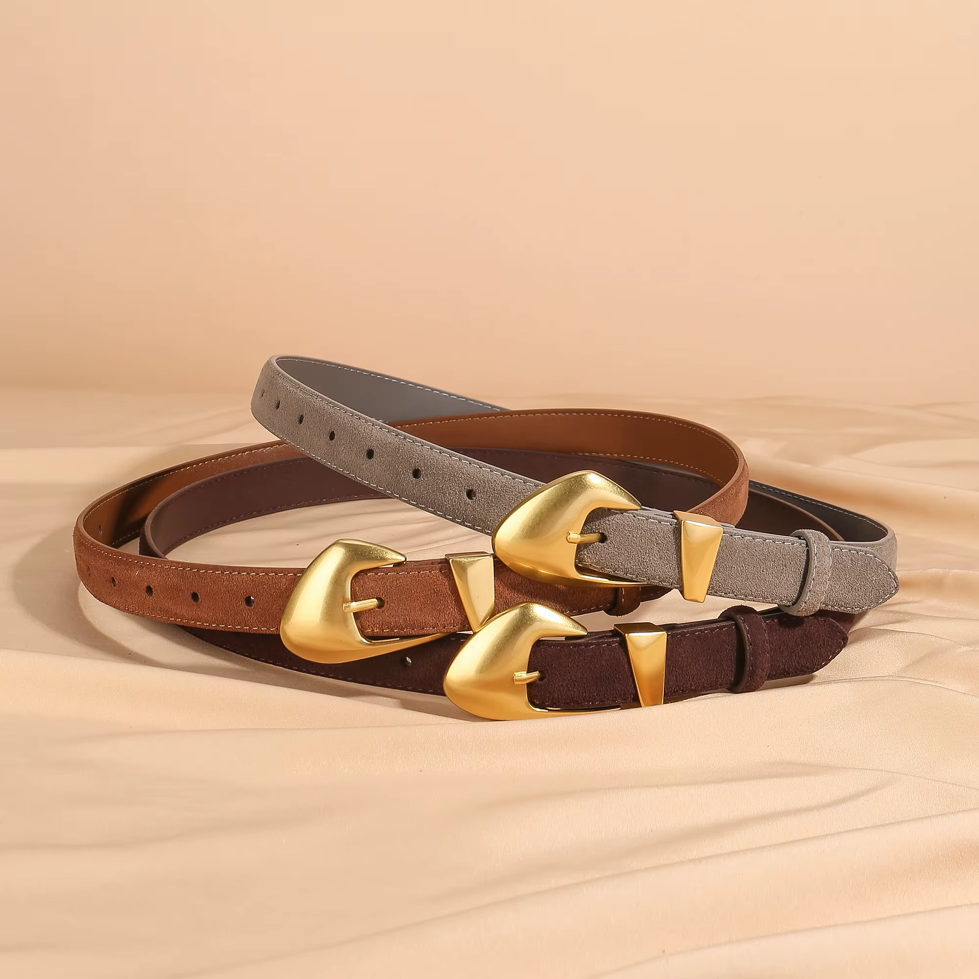 Ceinture de luxe en cuir de vache et daim pour femmes, Style Vintage avec boucle dorée, ceinture de