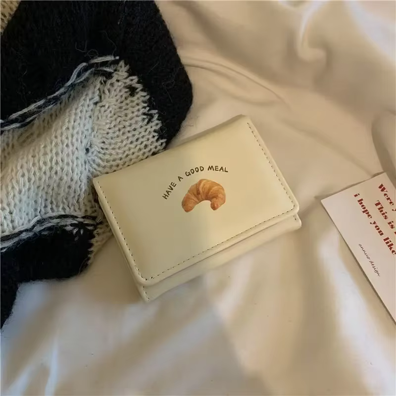 Petit portefeuille coréen pour femmes, portefeuille de crédit, dessin animé pain mignon, sacs à main