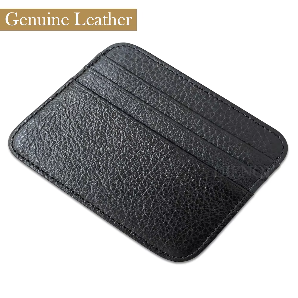 Portefeuille Ultra fin en cuir motif Lichi, porte-cartes en cuir véritable, porte-cartes de crédit b