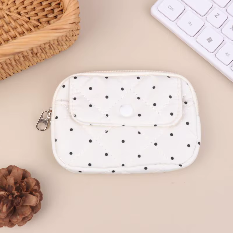 Porte-monnaie à pois mignon de style coréen, petit portefeuille, porte-cartes, grande capacité, poch
