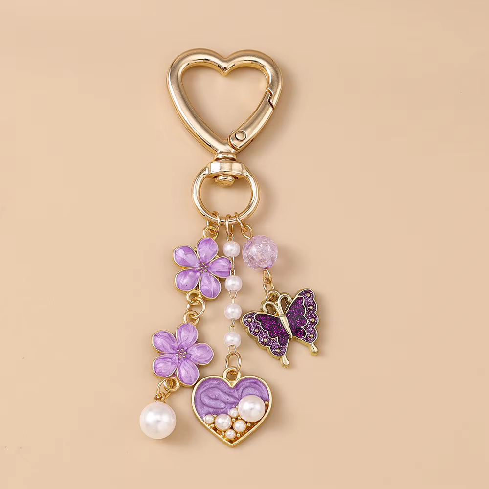 Porte-clés papillon en émail pour femmes et filles, mignon, cœur d'amour, pendentifs, décor de sac à