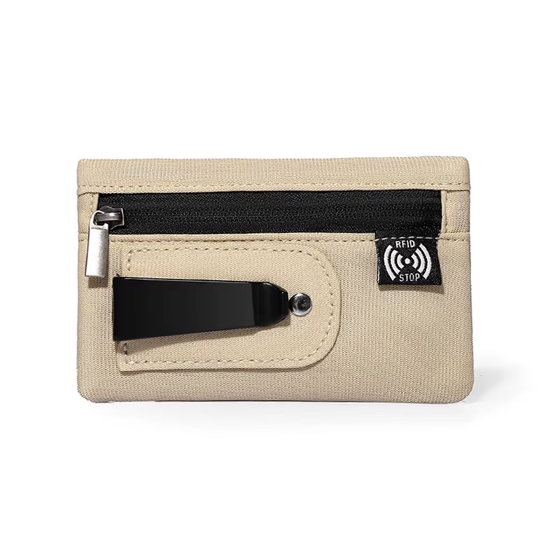 Mini porte-monnaie en tissu Simple, pochette avec fermeture éclair et Clip de ceinture, blocage RFID