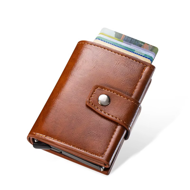 Porte-carte de crédit bancaire rétro pour hommes, portefeuille minimaliste intelligent Rfid Anti-vol