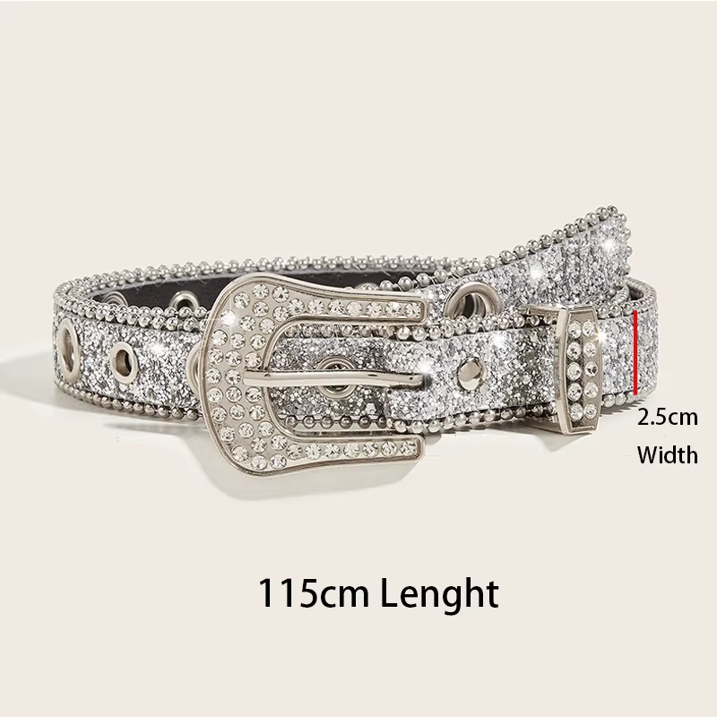Ceinture gothique noire argentée avec boucle en métal et strass, design de luxe quatre saisons Y2K p