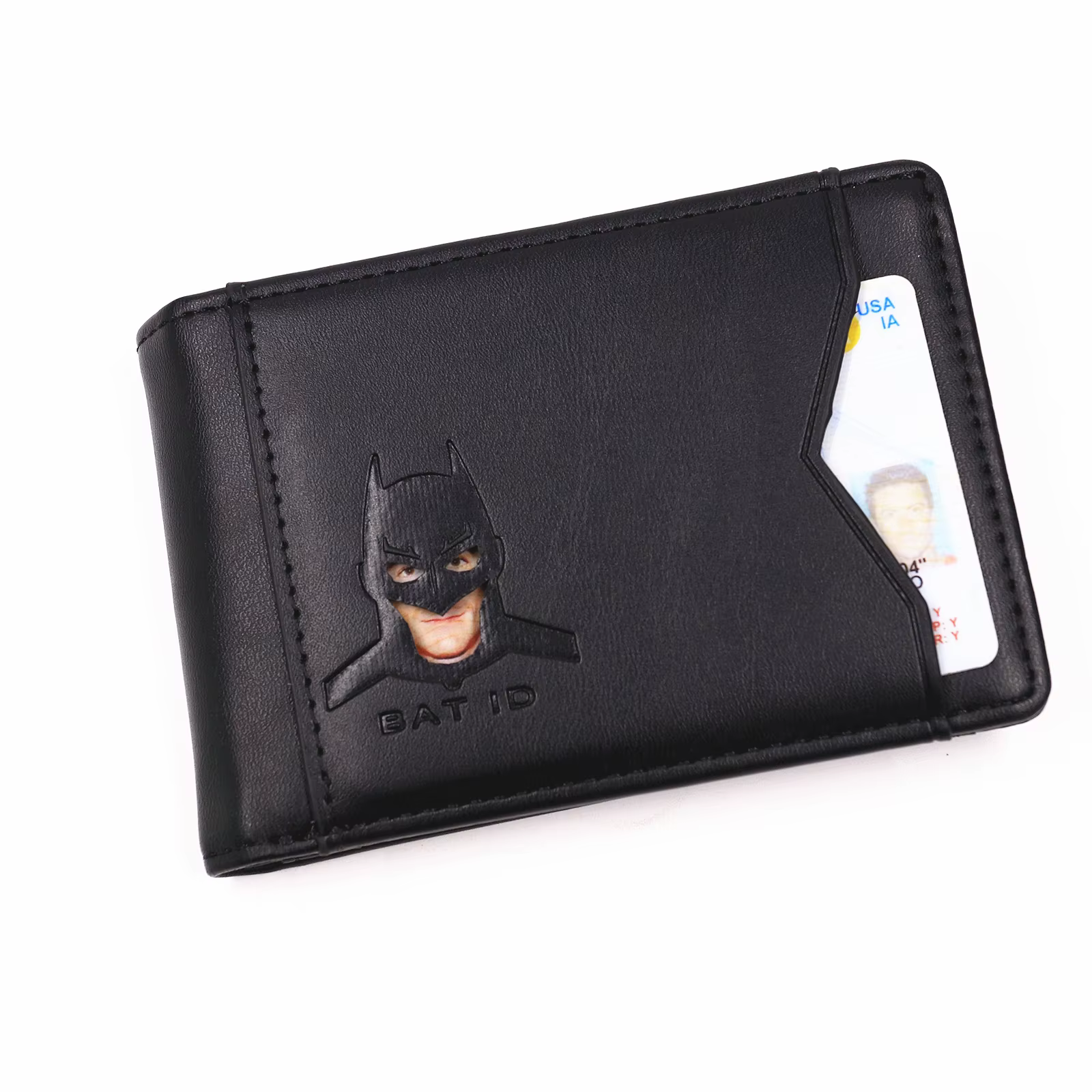 Portefeuille d'identification de chauve-souris en cuir pour hommes, étui mince à deux volets avec po