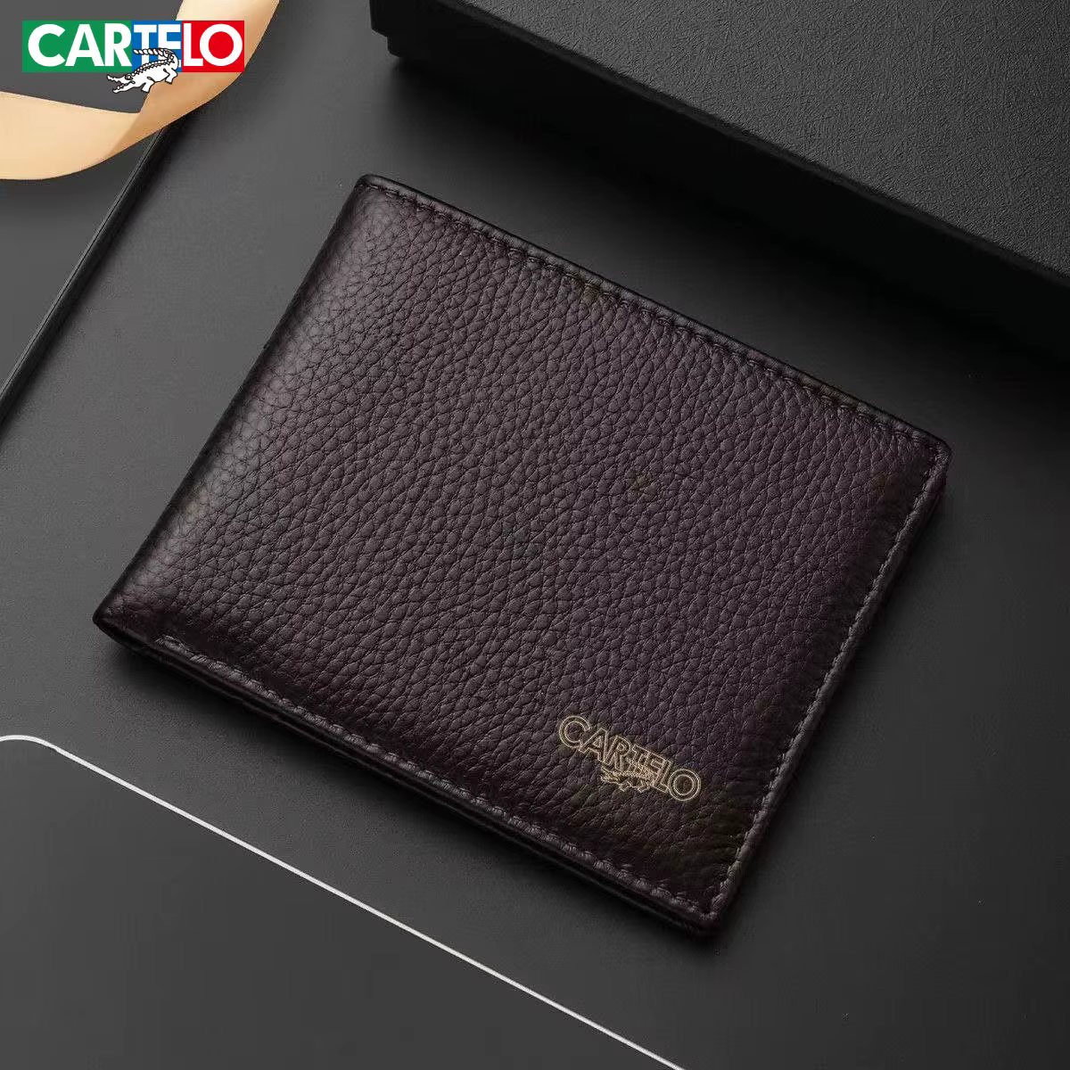 Portefeuille CARTELO en cuir pour hommes, style court, nouveau portefeuille en cuir de crocodile de 