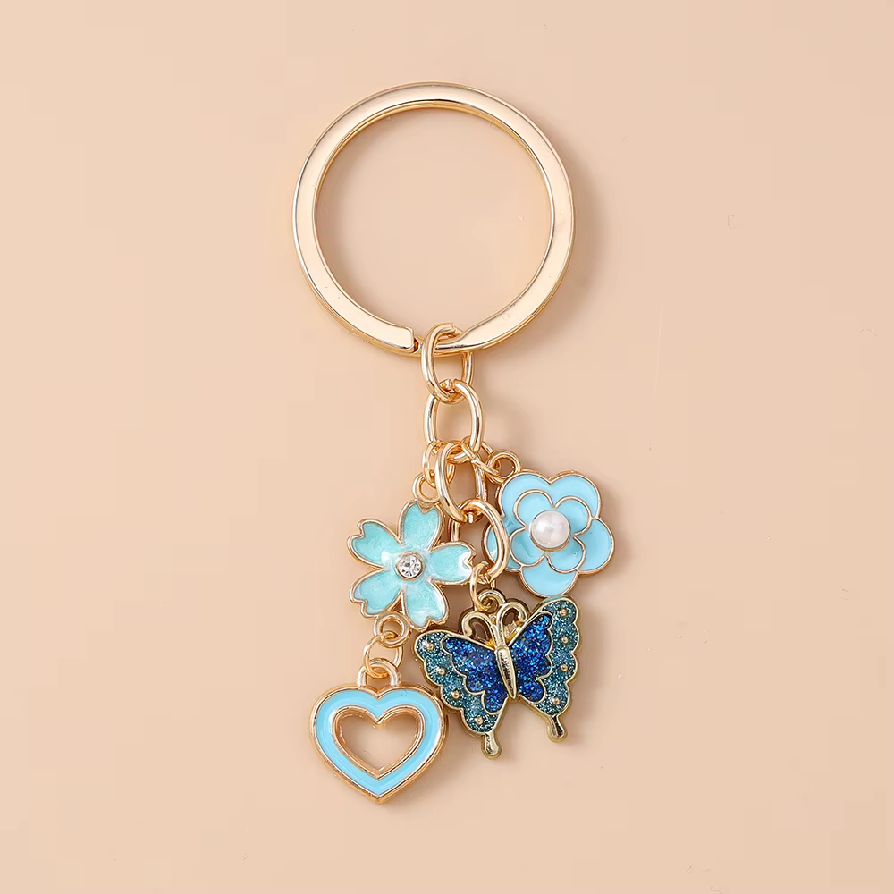 Porte-clés papillon mignon pour femmes et filles, pendentif en forme de cœur et de fleur, pour décor