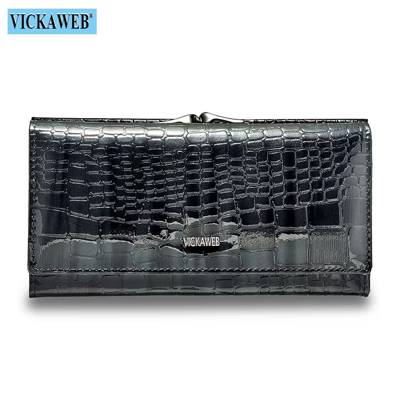 Portefeuille Long en cuir véritable pour femmes, loquet à pression magnétique, mode Alligator, ferme