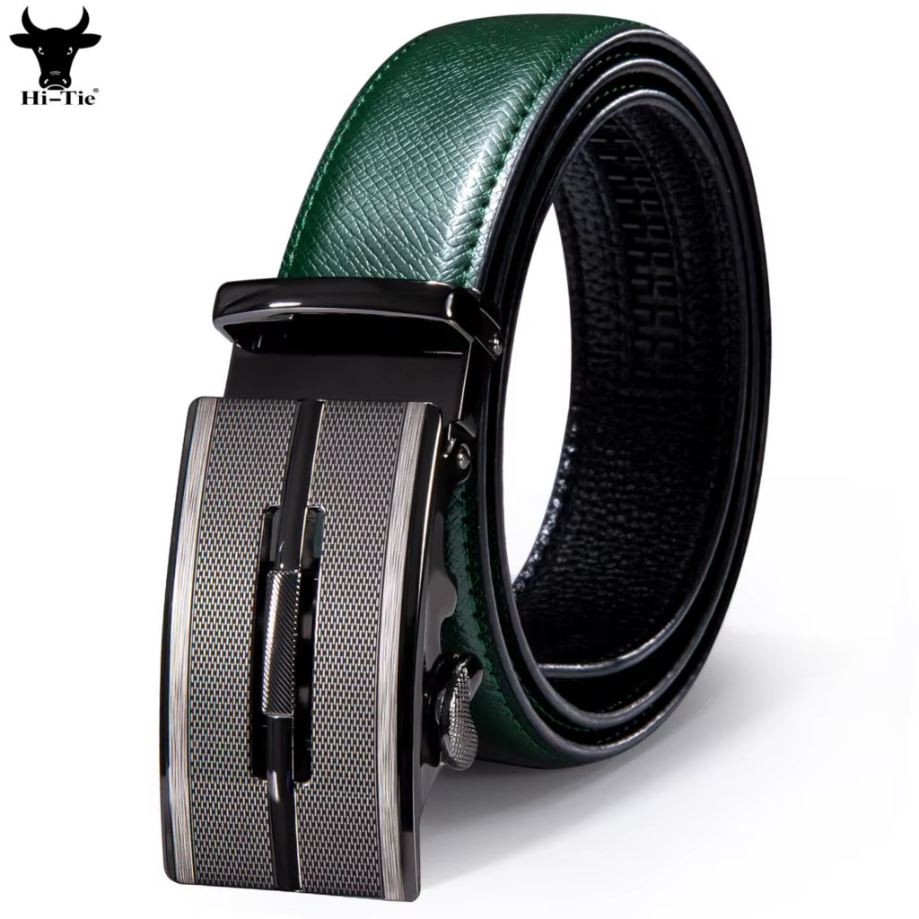 Hi-Tie – ceinture en cuir véritable pour homme, Vintage, argent, à boucles automatiques, de luxe, ve