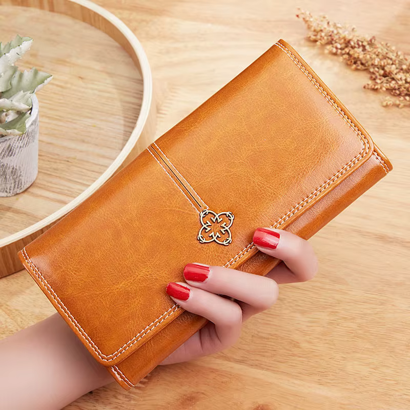 Portefeuille en cuir de luxe pour femme, sac à main long tendance avec porte-cartes pour femme