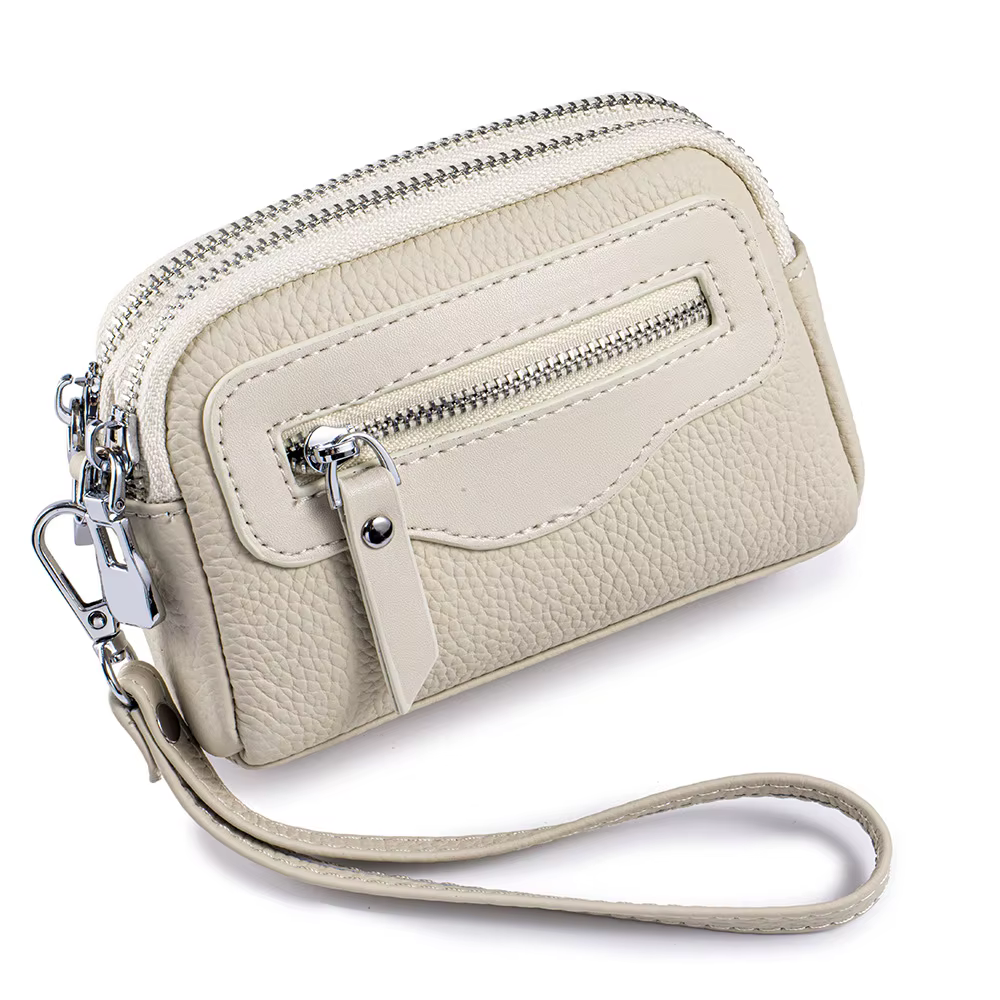 Nouveaux portefeuilles pour femmes en cuir véritable Double fermeture éclair sacs à main multifoncti