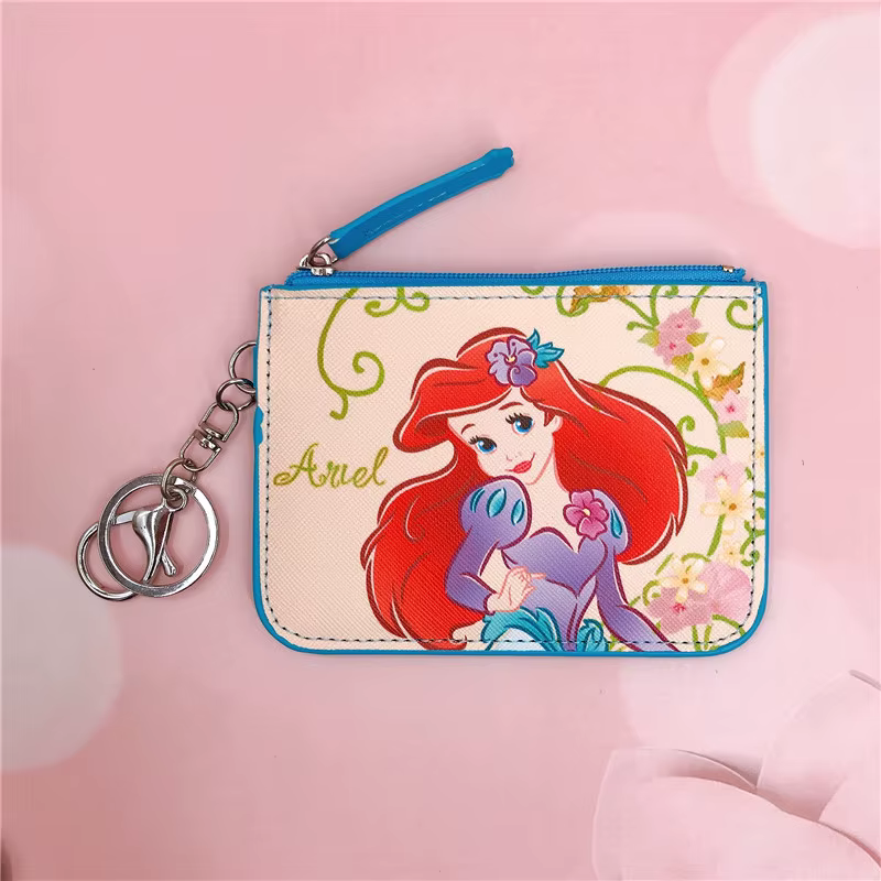 Porte-monnaie Disney-sirène, porte-carte petite princesse, sangle de poitrine à virole, porte-clés,