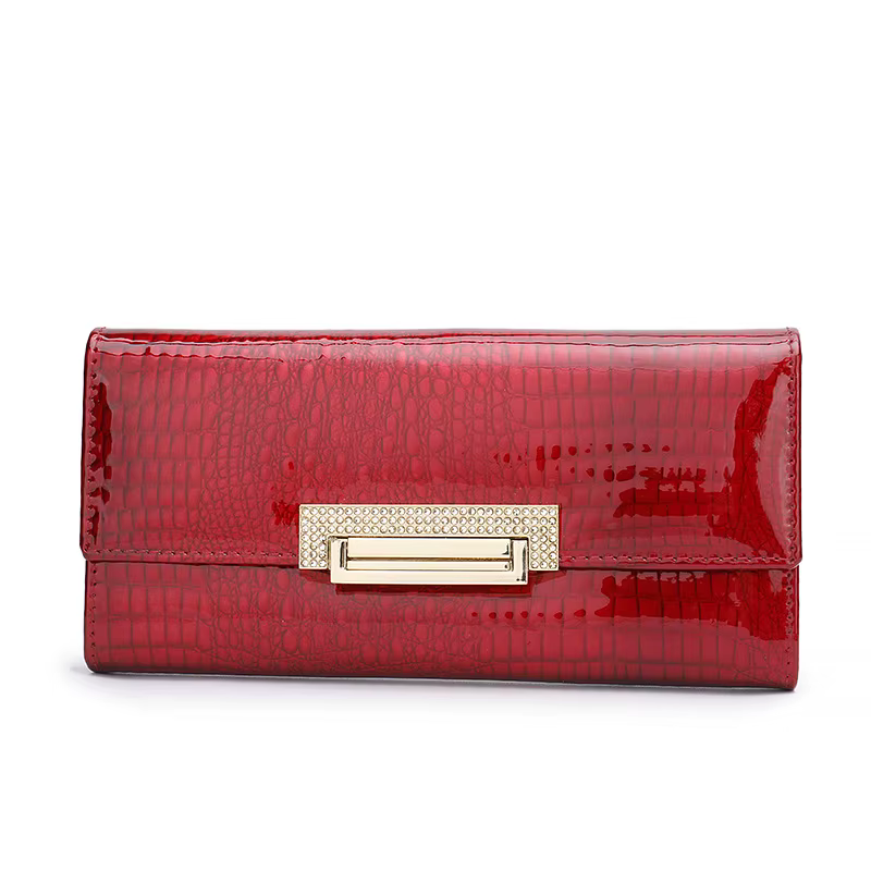 Portefeuille en cuir véritable motif Alligator pour femme, Long sac à main en cuir de vache décoré d