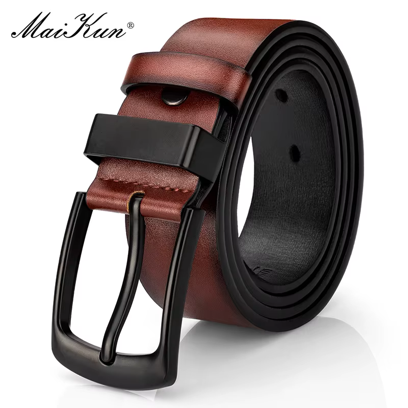 Maikun Ceinture décontractée vintage pour homme avec boucle ardillon noire pour étudiant - Large cei