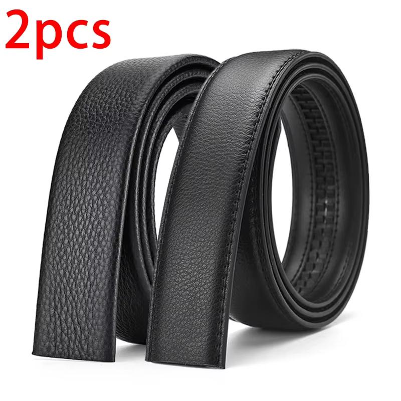 2 pièces ceinture pour hommes mode sans boucle ceintures haut de gamme noir souple en cuir PU hommes