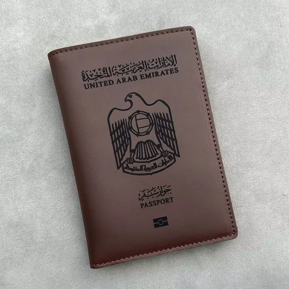 Juste de passeport en cuir véritable, porte-passeport des Émirats arabes unis, étui à passeport des 