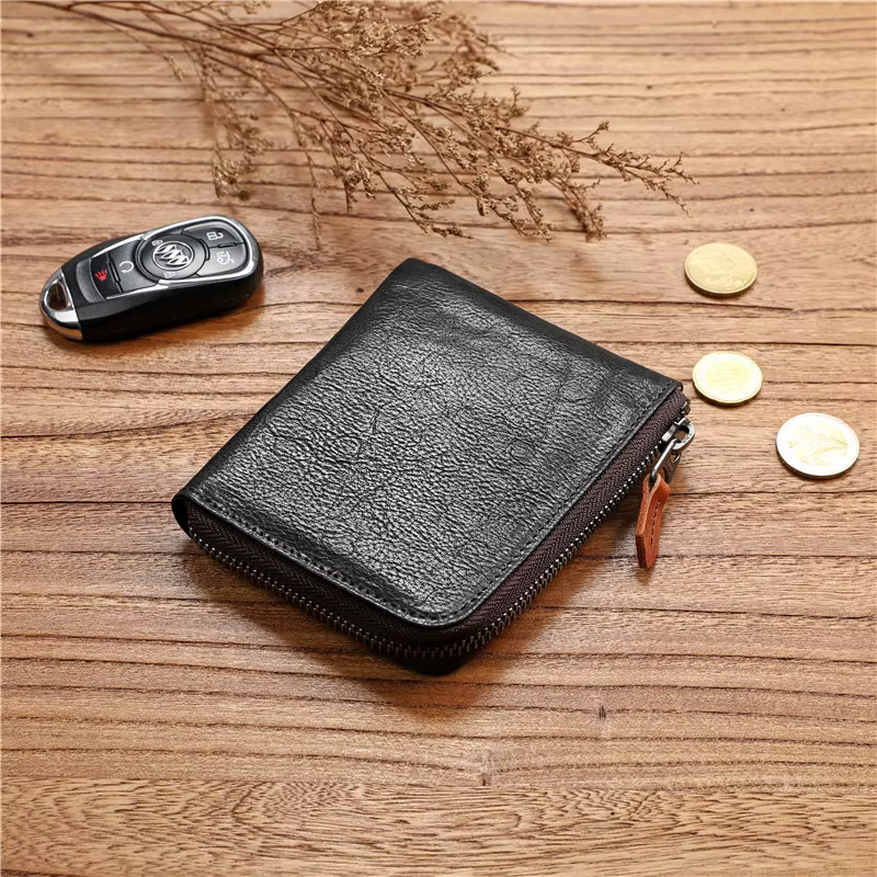 Portefeuille en cuir véritable pour hommes et femmes, sac à main en cuir de vachette, poche à monnai