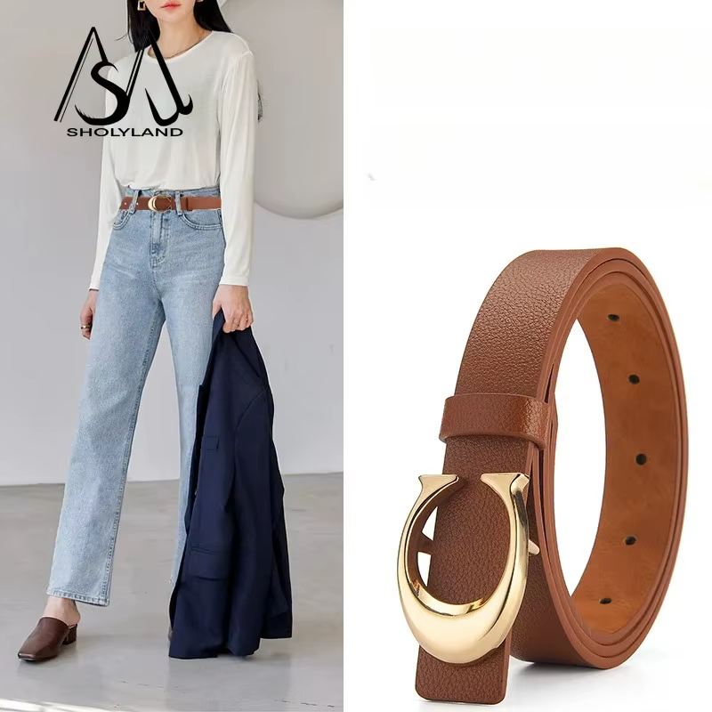 Ceinture fine en cuir multicolore pour femmes, en alliage de lune, bouton de lune, polyvalente, déco