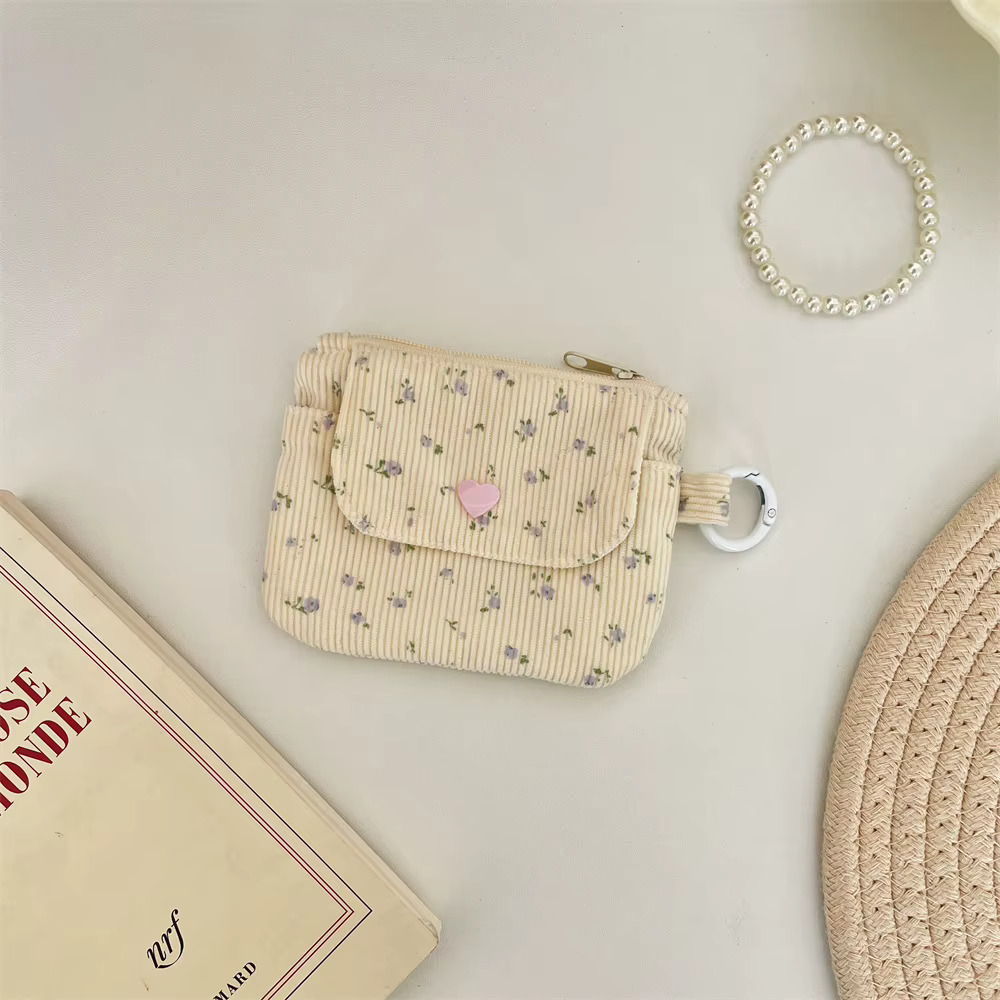 Sac à cartes imprimé en velours côtelé, porte-monnaie à fermeture éclair avec porte-clés, mignon pou