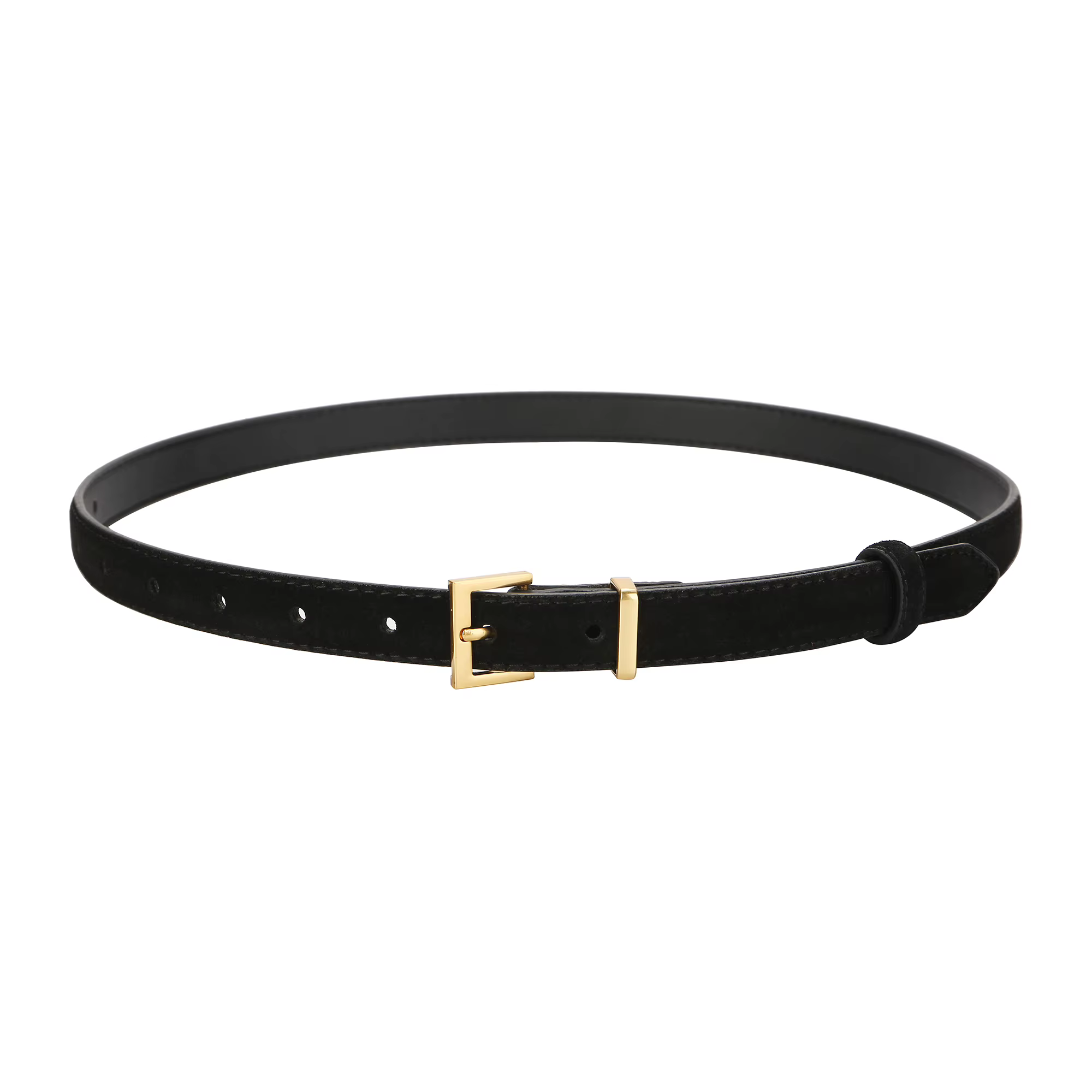 Ceinture en cuir suédé bordeaux pour femme avec boucle dorée, fine ceinture pour jeans et robes, acc