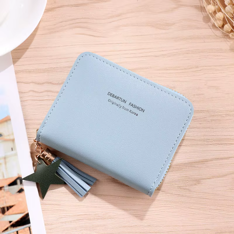 Petit portefeuille en cuir PU avec pompon pour femme, mini portefeuille pour femme, jolie fille, fer