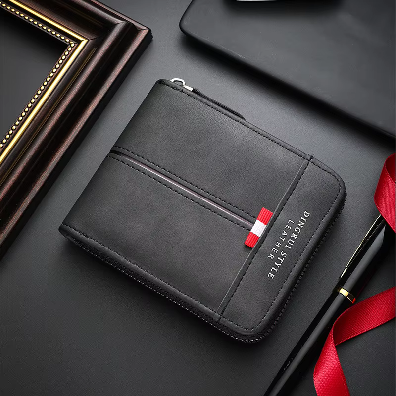 Portefeuille vintage pour hommes – Étui porte-monnaie et porte-cartes à fermeture éclair, petit styl