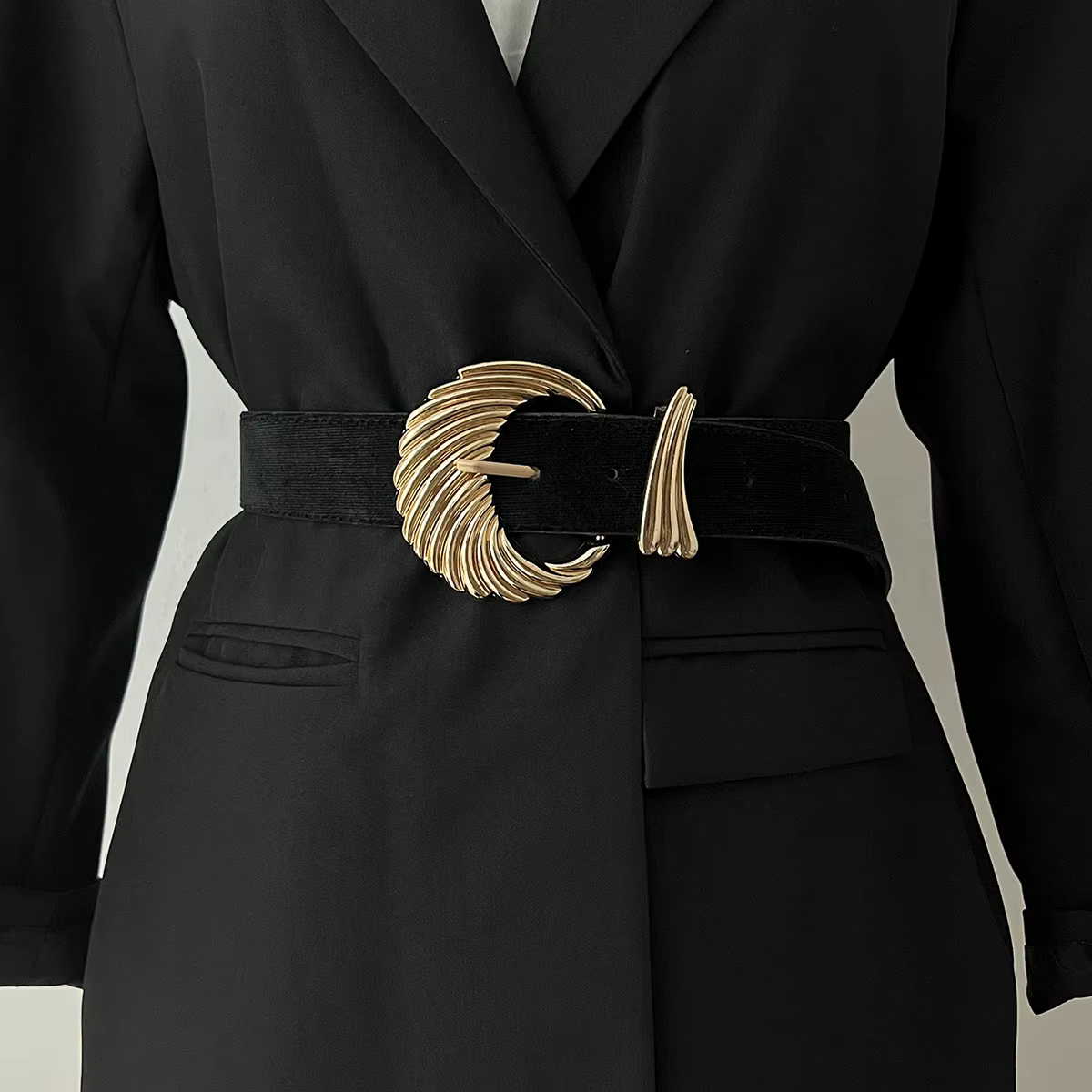 Ceintures en cuir velours noir pour femmes, haute qualité, luxe, boucle dorée, large, Corset, ceintu