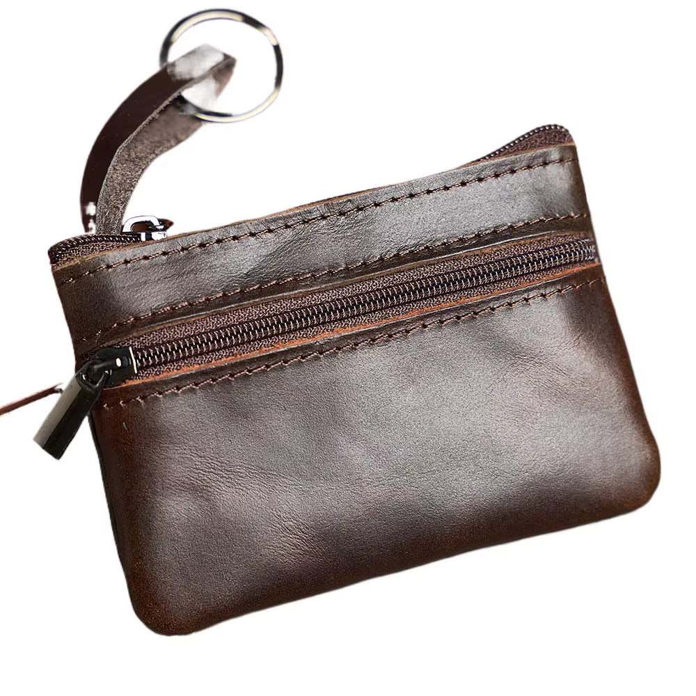 Mini porte-monnaie en cuir unisexe, simple, portable, première couche, cuir de vachette, rétro, fait