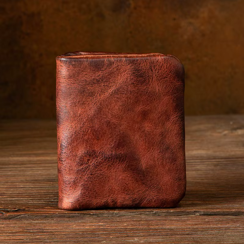 Sac à clés Original en cuir de vache, porte-monnaie court décontracté d'affaires rétro, portefeuille
