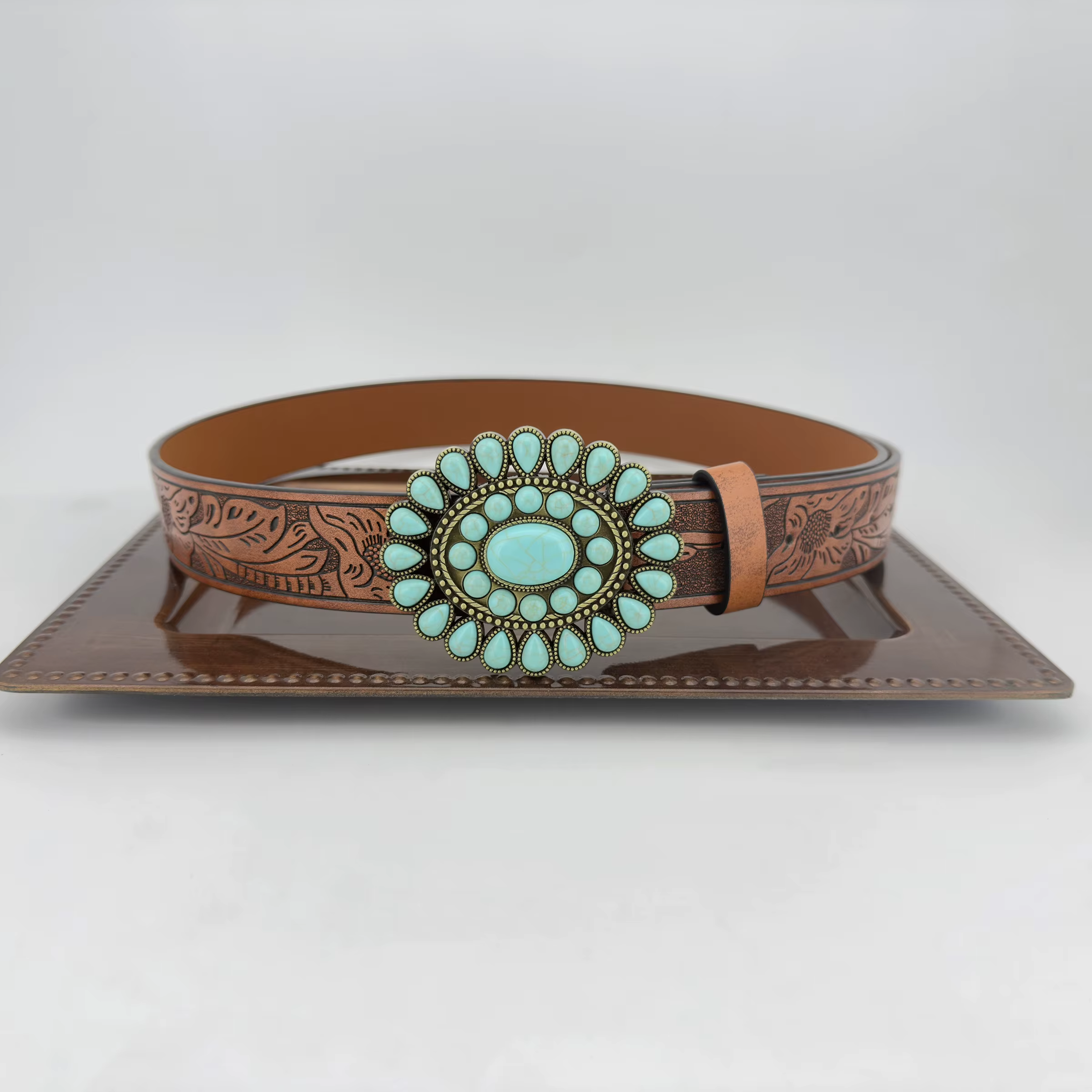 Ceinture de mode de haute qualité turquoise incrustée de style bohème occidental, ceinture décontrac