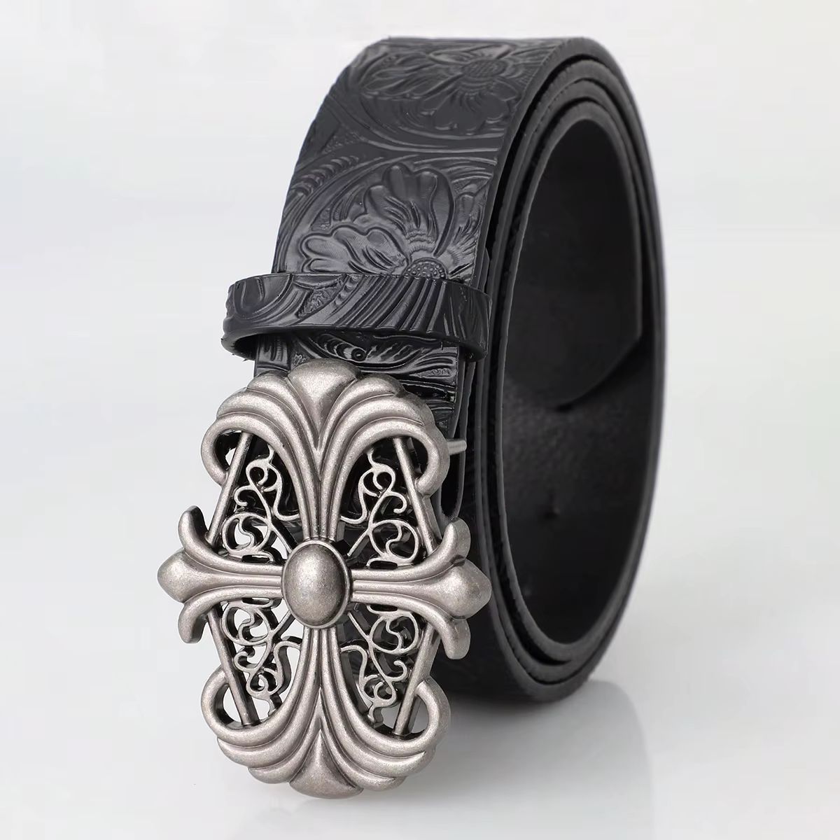 Ceinture pour homme rétro, style bohème chic, ceinture en cuir PU noir, ceinture à boucle creuse vin