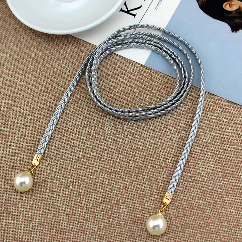 Ceinture fine à nœud bohème pour femmes, Vintage, élégante, élastique, tressée, perles, robe de bord