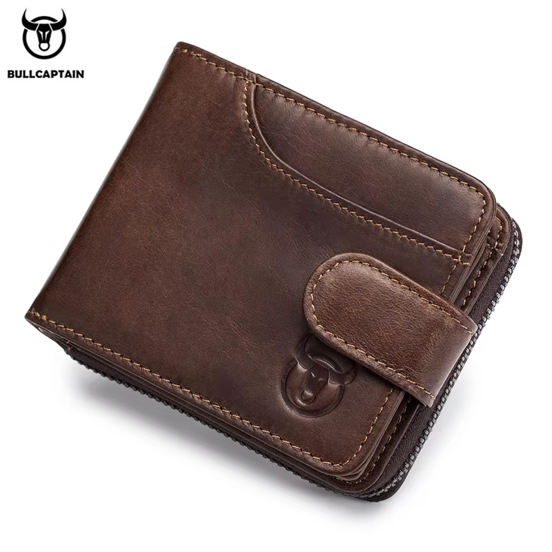 BULLCAPTAIN-Portefeuille d'affaires en cuir véritable pour homme, porte-cartes multifonction, petite