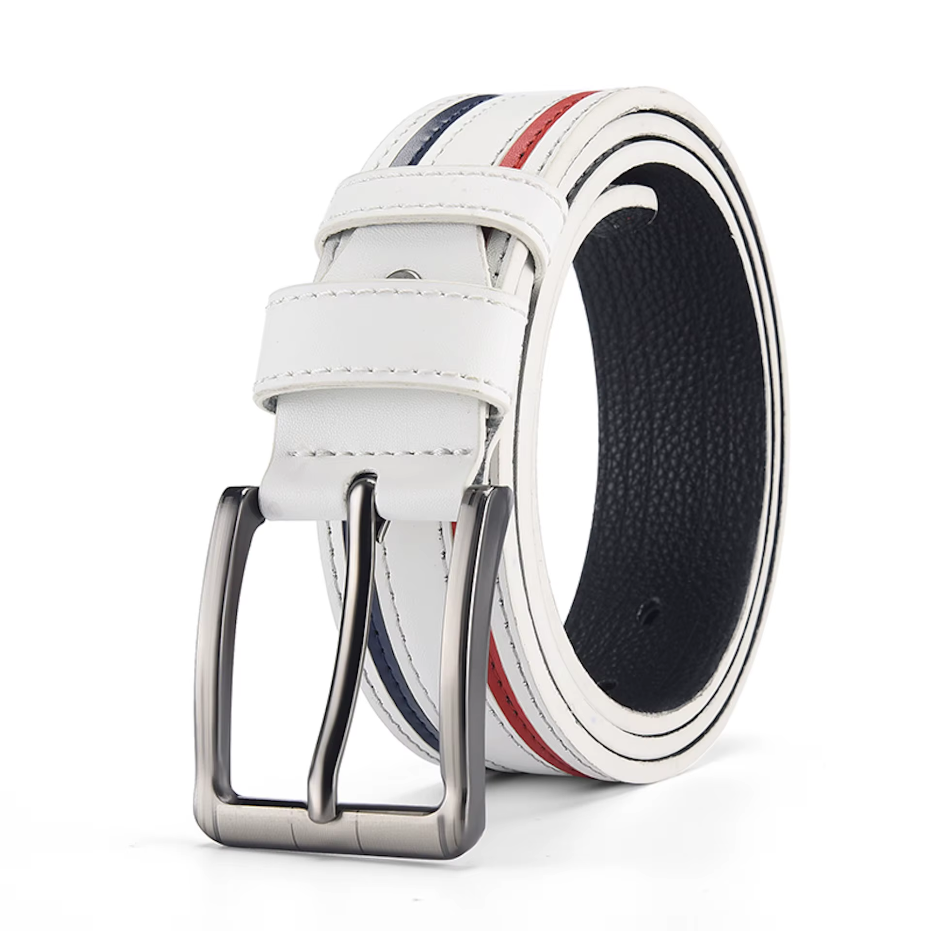 Ceinture en similicuir rayée pour homme, qualité supérieure, design à boucle à ardillon, parfaite po