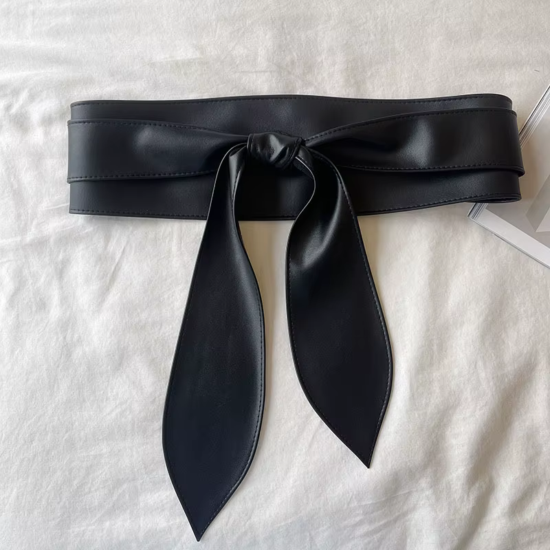 Ceinture à nœud papillon noir 10x230cm, Corset à nœud noué, larges ceintures en PU, robe élégante, m