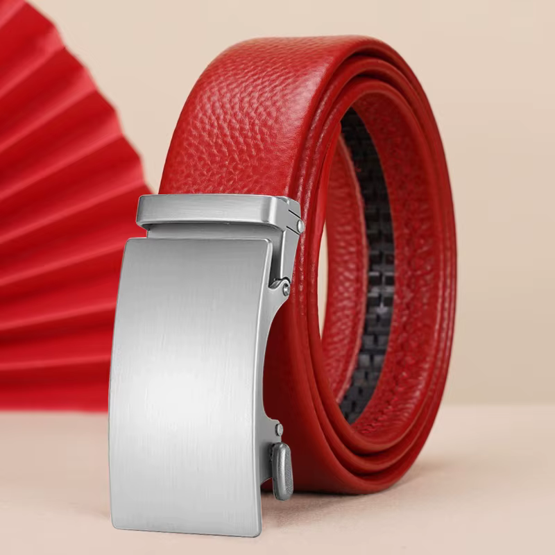 Nouvelle ceinture rouge pour hommes avec boucle automatique pour un réglage facile, ceinture de créa