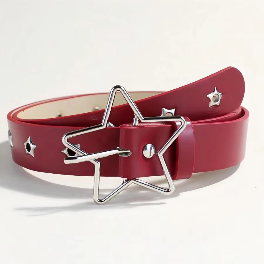 Ceinture décorative à boucle étoile de style punk avec plusieurs trous, petits yeux en forme d'étoil