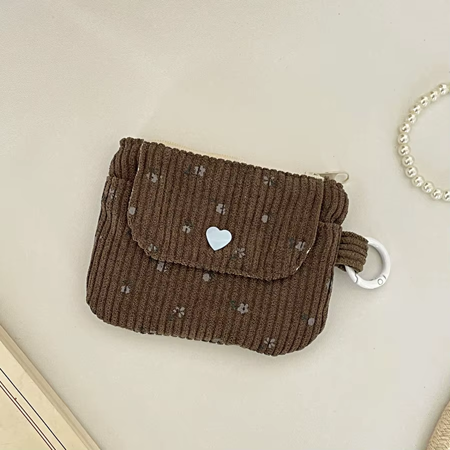 Sac de rangement pour pièces de monnaie en velours côtelé, portefeuille pour femme, porte-cartes à f