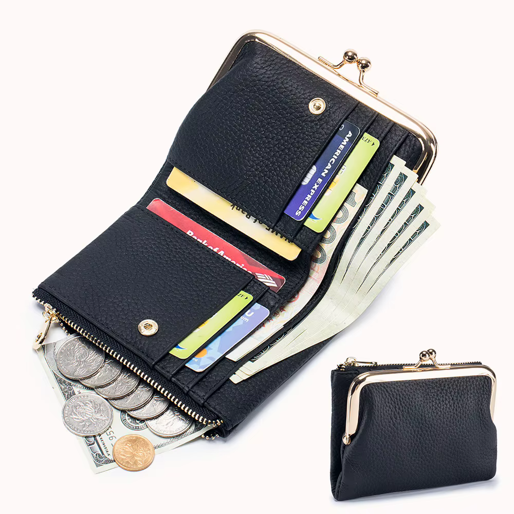 Portefeuille en cuir véritable Kd'appareils Lock pour femme, petit porte-monnaie, porte-cartes, poch