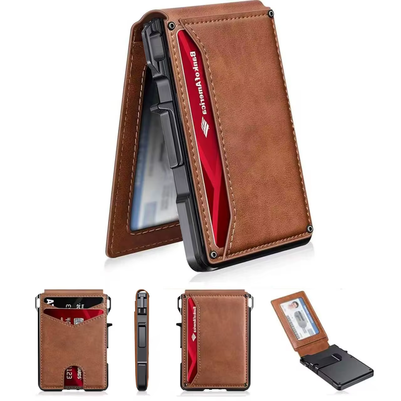 Portefeuille fin minimaliste pour homme avec blocage RFID, en cuir, à double rabat, pour poche avant