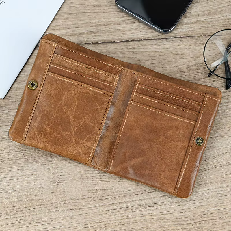 Luufan portefeuille court en cuir véritable porte-carte à deux volets porte-monnaie court homme en c